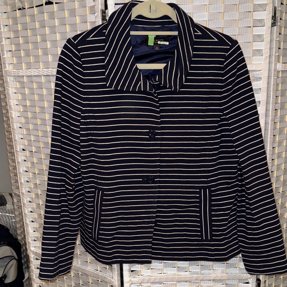 Talbots Navy and White Striped Blazer